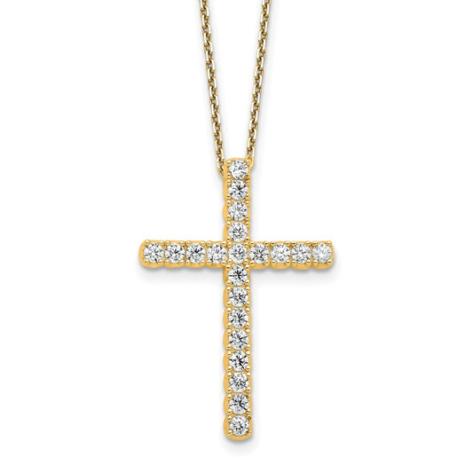 Sterling Shimmer Sterling Silver Gold-tone Flash Gold-plated 2.3mm CZ 21 Stone Cross 16 inch with 2 inch Extension Necklace QSH157Y-16