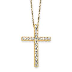 Sterling Shimmer Sterling Silver Gold-tone Flash Gold-plated 2.3mm CZ 21 Stone Cross 16 inch with 2 inch Extension Necklace QSH157Y-16