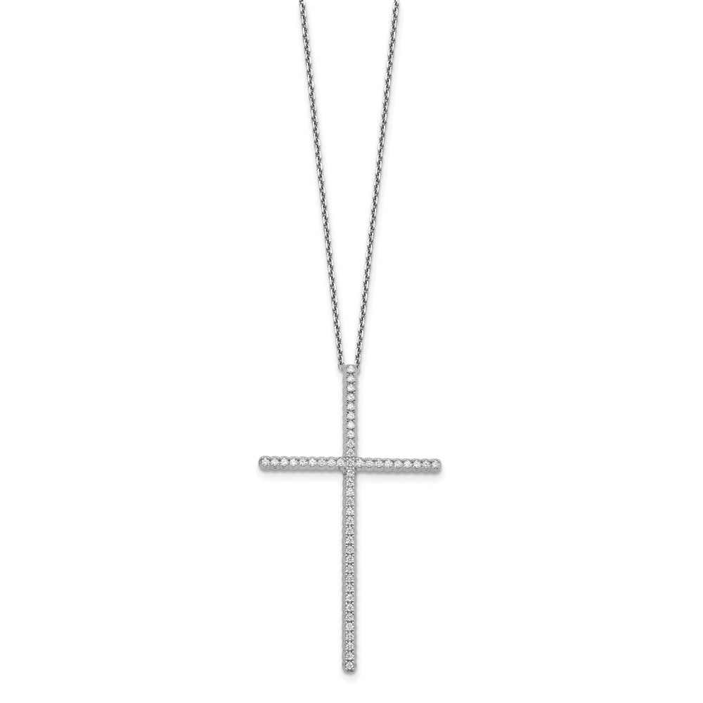 Sterling Shimmer Sterling Silver Rhodium-plated 1.3mm CZ 50 Stone Cross 16 inch with 2 inch Extension Necklace QSH158-16