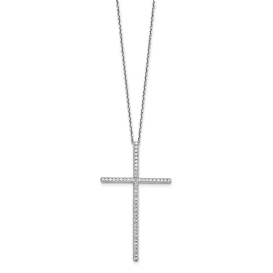 Sterling Shimmer Sterling Silver Rhodium-plated 1.3mm CZ 50 Stone Cross 16 inch with 2 inch Extension Necklace QSH158-16