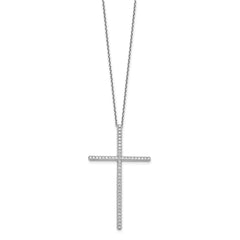 Sterling Shimmer Sterling Silver Rhodium-plated 1.3mm CZ 50 Stone Cross 16 inch with 2 inch Extension Necklace QSH158-16