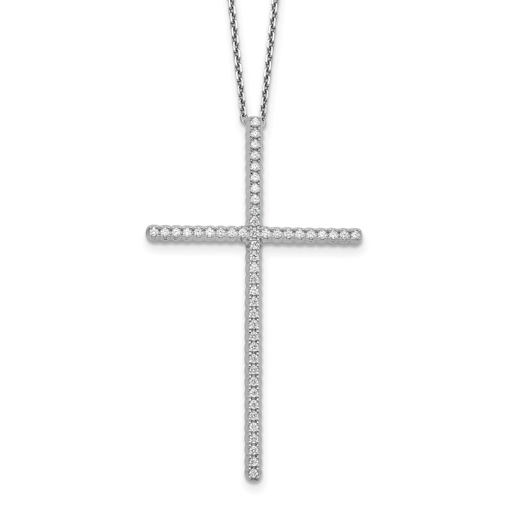 Sterling Shimmer Sterling Silver Rhodium-plated 1.3mm CZ 50 Stone Cross 16 inch with 2 inch Extension Necklace QSH158-16