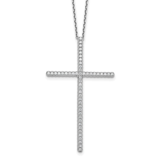 Sterling Shimmer Sterling Silver Rhodium-plated 1.3mm CZ 50 Stone Cross 16 inch with 2 inch Extension Necklace QSH158-16