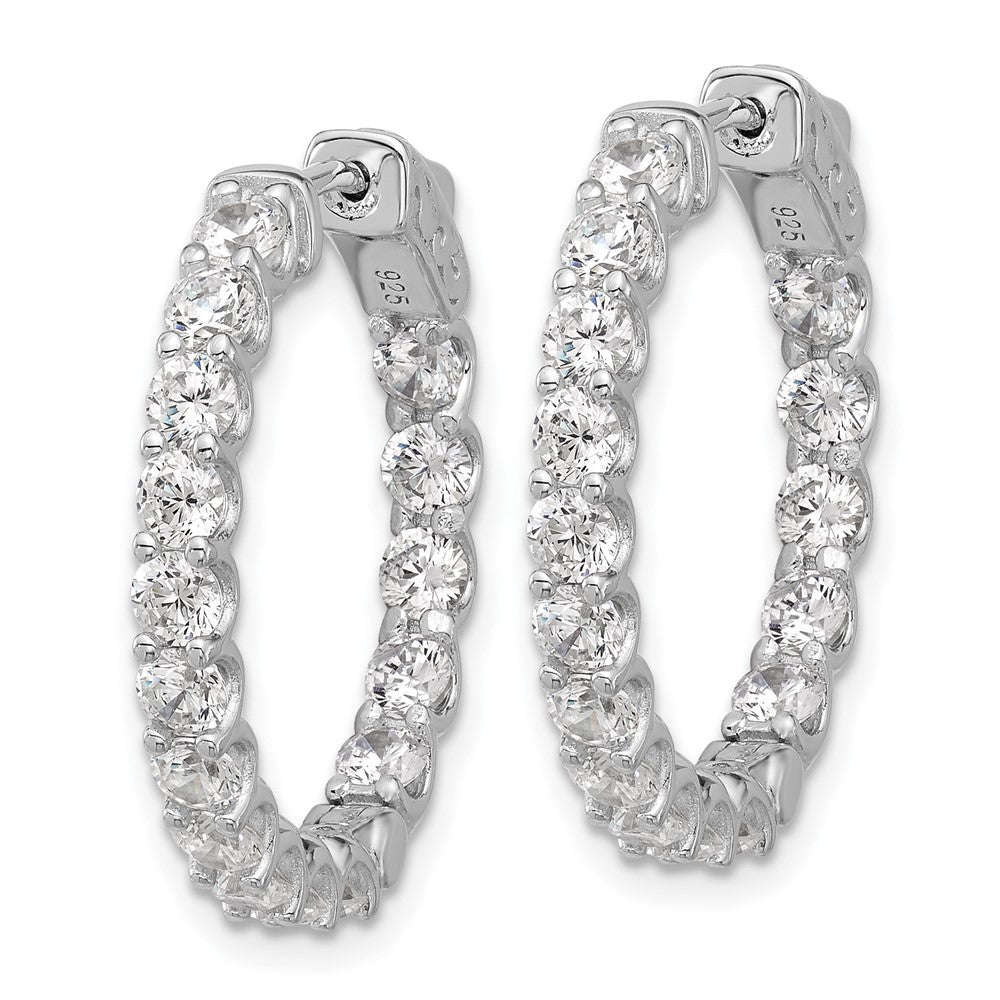 QSH159 Sterling Shimmer Sterling Silver Rhodium-plated 3mm CZ 32 Stone In and Out Hinged Hoop Earrings