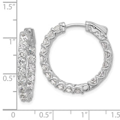 QSH159 Sterling Shimmer Sterling Silver Rhodium-plated 3mm CZ 32 Stone In and Out Hinged Hoop Earrings