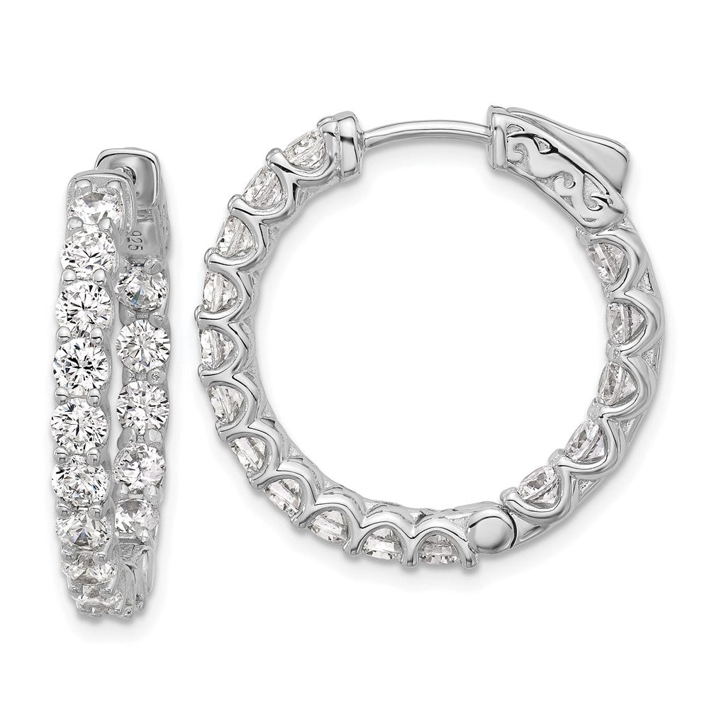 QSH159 Sterling Shimmer Sterling Silver Rhodium-plated 3mm CZ 32 Stone In and Out Hinged Hoop Earrings