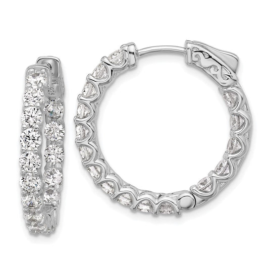 QSH159 Sterling Shimmer Sterling Silver Rhodium-plated 3mm CZ 32 Stone In and Out Hinged Hoop Earrings