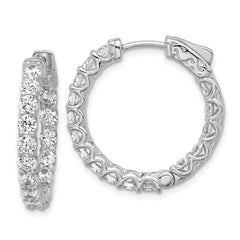 QSH159 Sterling Shimmer Sterling Silver Rhodium-plated 3mm CZ 32 Stone In and Out Hinged Hoop Earrings