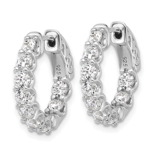 QSH160 Sterling Shimmer Sterling Silver Rhodium-plated 3mm CZ 18 Stone In and Out Hinged Hoop Earrings