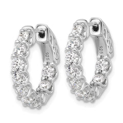 QSH160 Sterling Shimmer Sterling Silver Rhodium-plated 3mm CZ 18 Stone In and Out Hinged Hoop Earrings