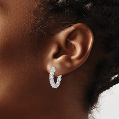 QSH160 Sterling Shimmer Sterling Silver Rhodium-plated 3mm CZ 18 Stone In and Out Hinged Hoop Earrings