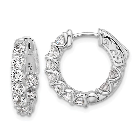 QSH160 Sterling Shimmer Sterling Silver Rhodium-plated 3mm CZ 18 Stone In and Out Hinged Hoop Earrings