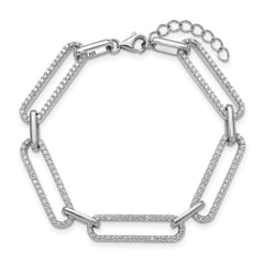 Sterling Shimmer Sterling Silver Rhodium-plated 1.2mm CZ 190 Stone Paper Clip Link 6.5 inch with 1 inch Extension Bracelet QSH163-6.5