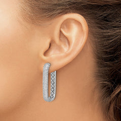QSH164 Sterling Shimmer Sterling Silver Rhodium-plated 1.3mm CZ 258 Stone Rectangle Hinged Hoop Earrings