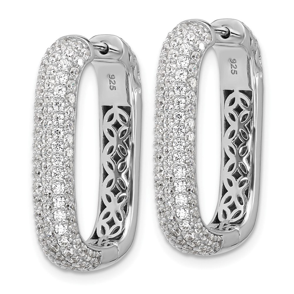 QSH165 Sterling Shimmer Sterling Silver Rhodium-plated 1.3mm CZ 198 Stone Rectangle Hinged Hoop Earrings