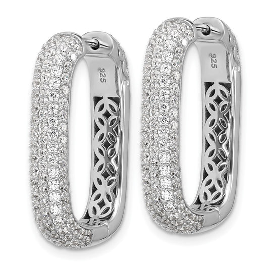 QSH165 Sterling Shimmer Sterling Silver Rhodium-plated 1.3mm CZ 198 Stone Rectangle Hinged Hoop Earrings