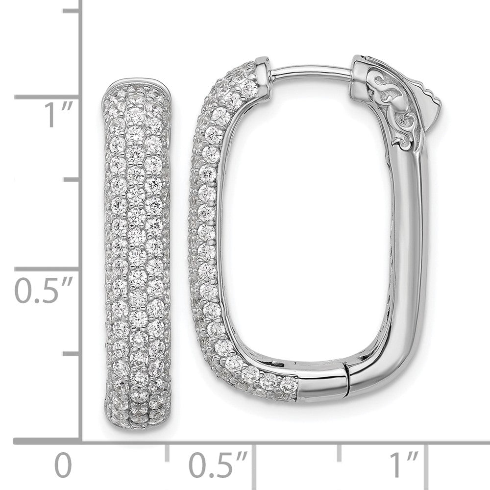 QSH165 Sterling Shimmer Sterling Silver Rhodium-plated 1.3mm CZ 198 Stone Rectangle Hinged Hoop Earrings