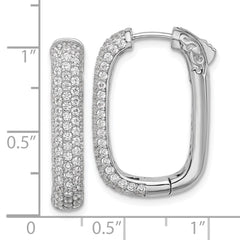 QSH165 Sterling Shimmer Sterling Silver Rhodium-plated 1.3mm CZ 198 Stone Rectangle Hinged Hoop Earrings