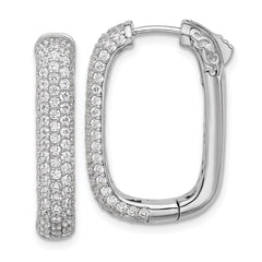 QSH165 Sterling Shimmer Sterling Silver Rhodium-plated 1.3mm CZ 198 Stone Rectangle Hinged Hoop Earrings