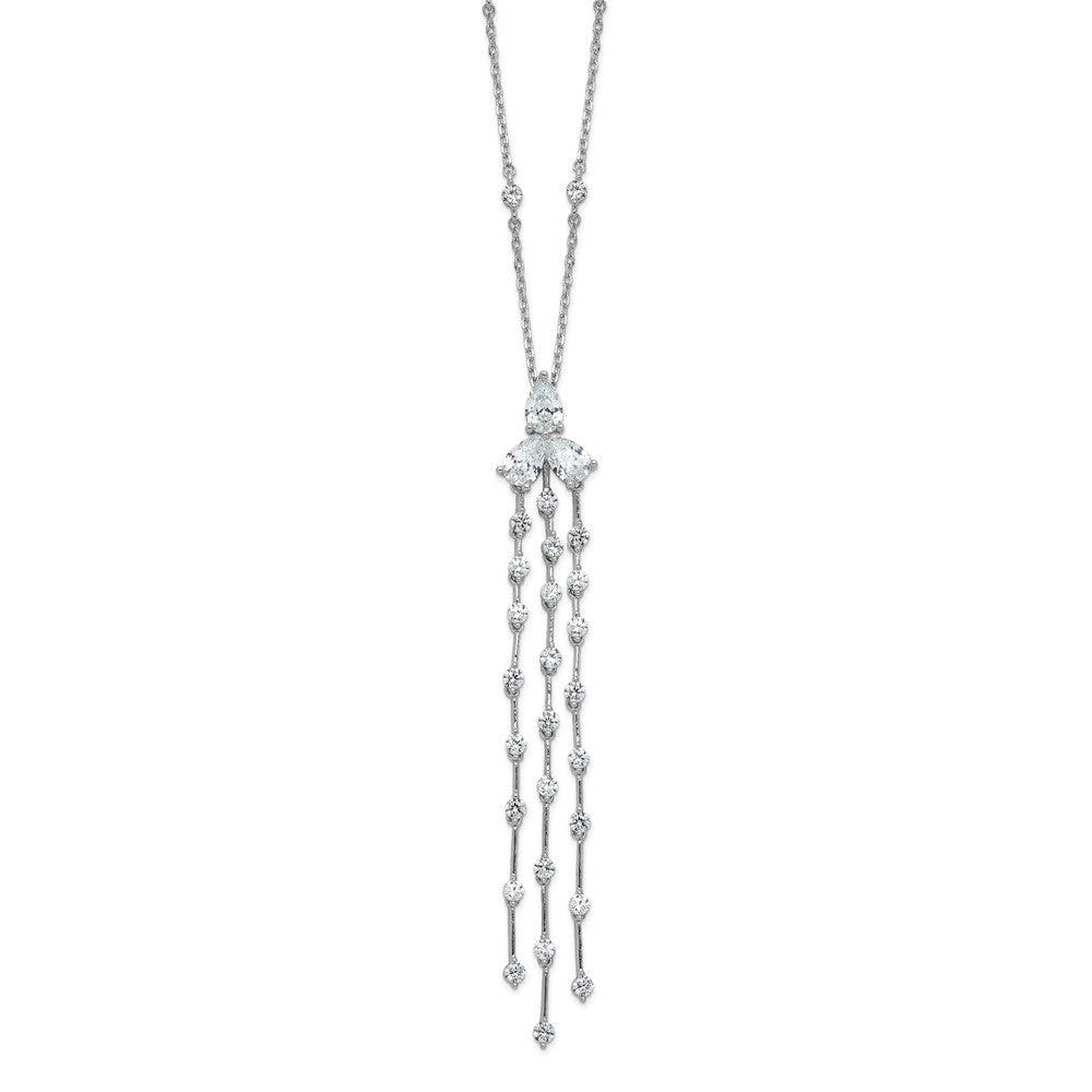 Sterling Shimmer Sterling Silver Rhodium-plated CZ 38 Stone 10 Station with 3 Dangles 16 inch with 2 inch Extension Necklace QSH166-16