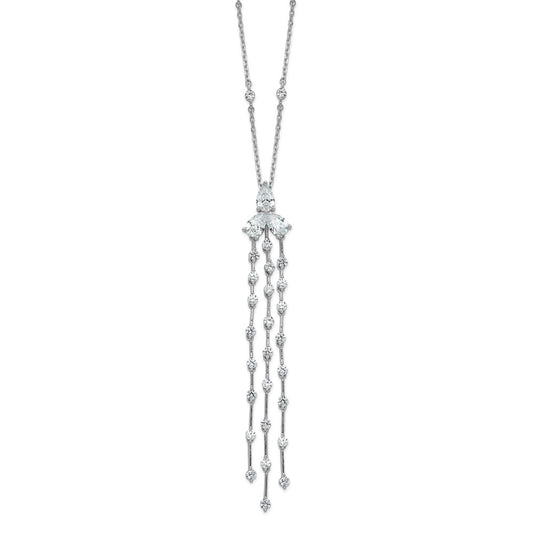 Sterling Shimmer Sterling Silver Rhodium-plated CZ 38 Stone 10 Station with 3 Dangles 16 inch with 2 inch Extension Necklace QSH166-16