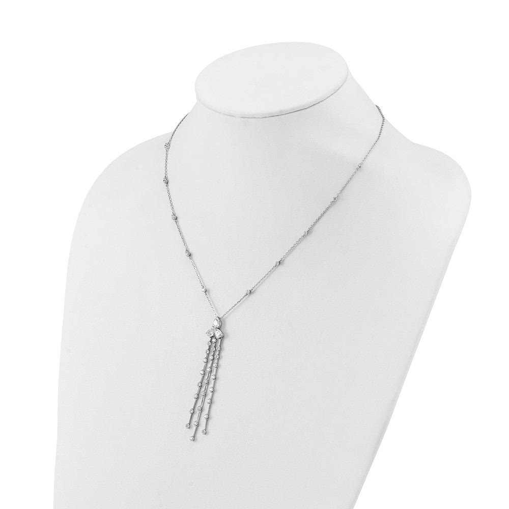 Sterling Shimmer Sterling Silver Rhodium-plated CZ 38 Stone 10 Station with 3 Dangles 16 inch with 2 inch Extension Necklace QSH166-16