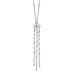 Sterling Shimmer Sterling Silver Rhodium-plated CZ 38 Stone 10 Station with 3 Dangles 16 inch with 2 inch Extension Necklace QSH166-16