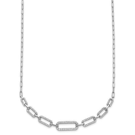 Sterling Shimmer Sterling Silver Rhodium-plated CZ 102 Stone Paper Clip Link 16 in with 2 inch Extension Necklace QSH167-16
