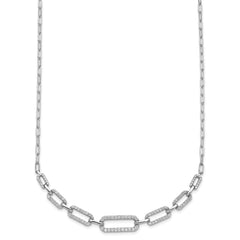 Sterling Shimmer Sterling Silver Rhodium-plated CZ 102 Stone Paper Clip Link 16 in with 2 inch Extension Necklace QSH167-16