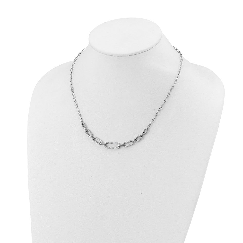 Sterling Shimmer Sterling Silver Rhodium-plated CZ 102 Stone Paper Clip Link 16 in with 2 inch Extension Necklace QSH167-16