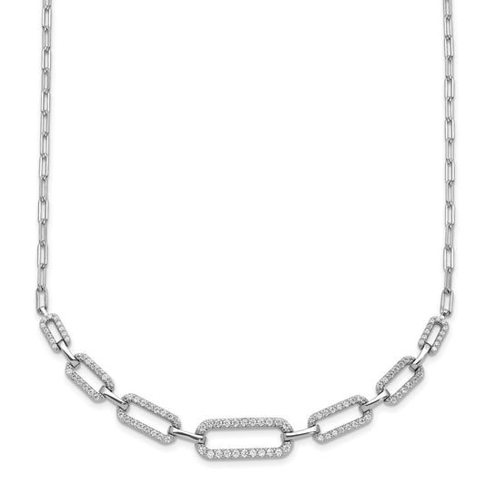 Sterling Shimmer Sterling Silver Rhodium-plated CZ 102 Stone Paper Clip Link 16 in with 2 inch Extension Necklace QSH167-16