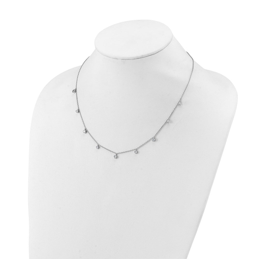 Sterling Shimmer Sterling Silver Rhodium-plated CZ 9 Stone 9 Station 16 inch with 2 inch Extension Necklace QSH168-16
