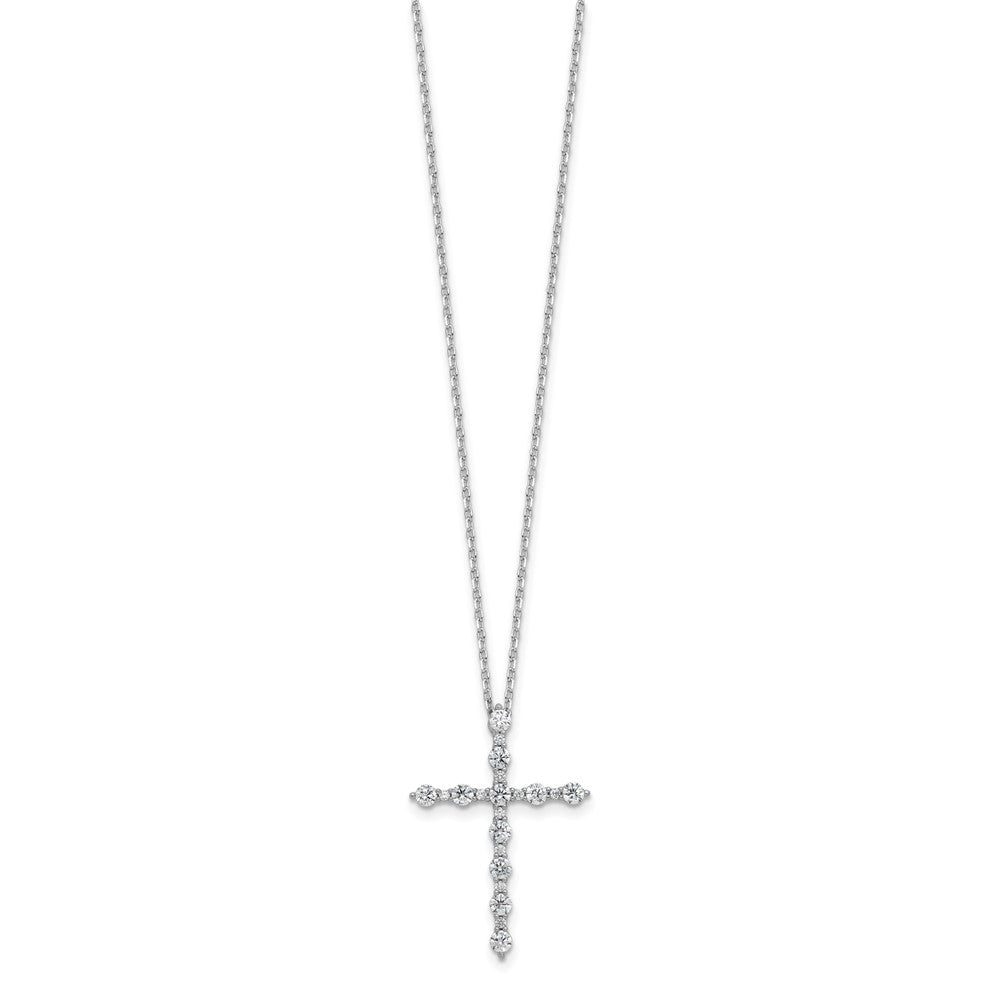 Sterling Shimmer Sterling Silver Rhodium-plated CZ 21 Stone Cross 16 inch with 2 inch Extension Necklace QSH169-16