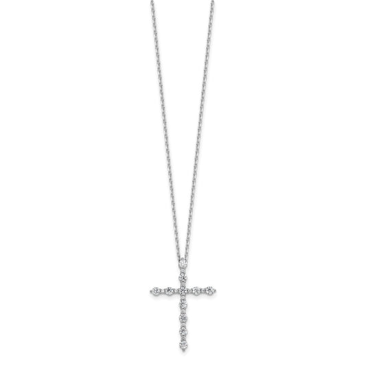 Sterling Shimmer Sterling Silver Rhodium-plated CZ 21 Stone Cross 16 inch with 2 inch Extension Necklace QSH169-16