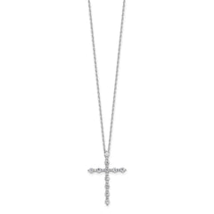 Sterling Shimmer Sterling Silver Rhodium-plated CZ 21 Stone Cross 16 inch with 2 inch Extension Necklace QSH169-16