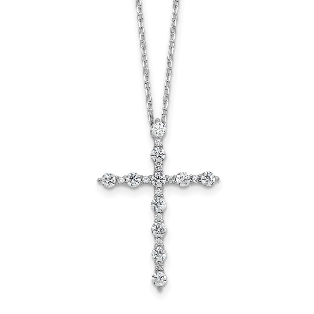 Sterling Shimmer Sterling Silver Rhodium-plated CZ 21 Stone Cross 16 inch with 2 inch Extension Necklace QSH169-16