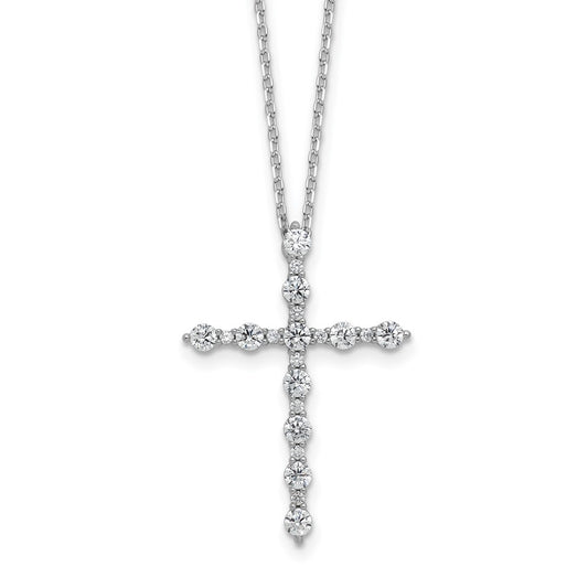 Sterling Shimmer Sterling Silver Rhodium-plated CZ 21 Stone Cross 16 inch with 2 inch Extension Necklace QSH169-16
