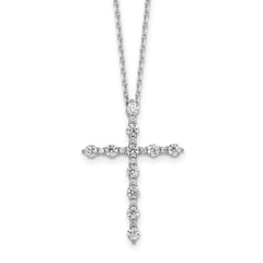 Sterling Shimmer Sterling Silver Rhodium-plated CZ 21 Stone Cross 16 inch with 2 inch Extension Necklace QSH169-16
