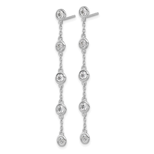 QSH171 Sterling Silver Rhodium-plated CZ 5 Station Dangle Post Earrings