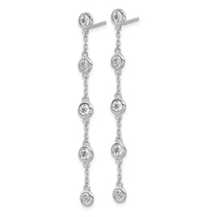 QSH171 Sterling Silver Rhodium-plated CZ 5 Station Dangle Post Earrings