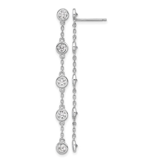 QSH171 Sterling Silver Rhodium-plated CZ 5 Station Dangle Post Earrings