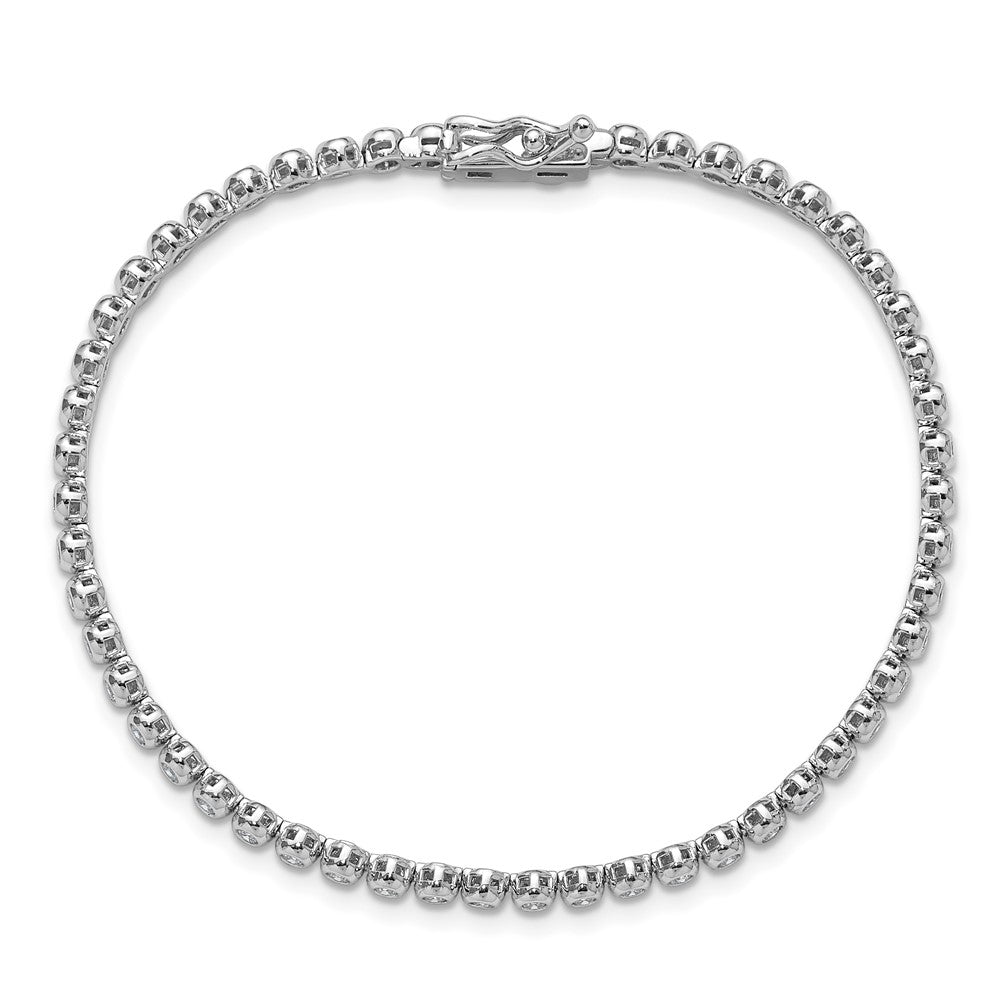 Sterling Shimmer Sterling Silver Rhodium-plated Bezel Set 1.7mm CZ 54 Stone 7 inch Bracelet QSH172-7