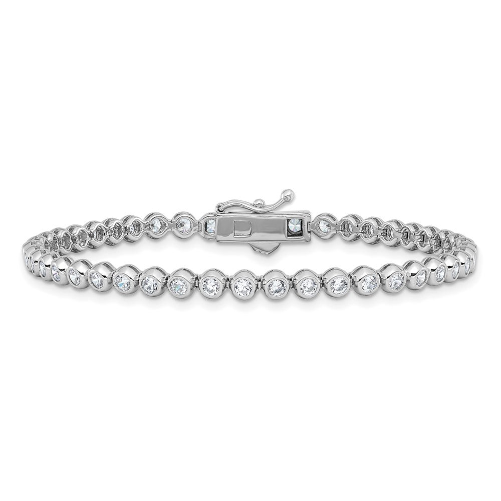 Sterling Shimmer Sterling Silver Rhodium-plated Bezel Set 2.5mm CZ 45 Stone 7 inch Bracelet QSH176-7