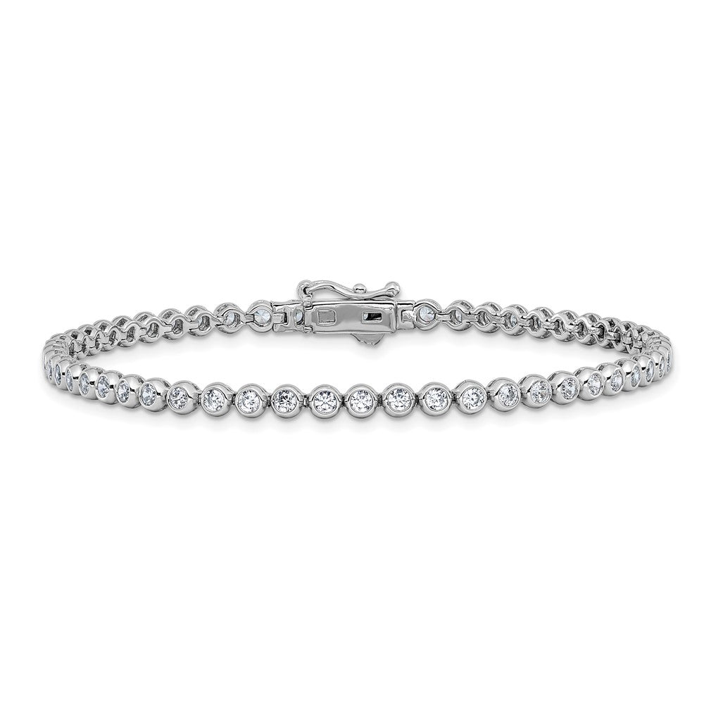 Sterling Shimmer Sterling Silver Rhodium-plated Bezel Set 2.5mm CZ 55 Stone 8 inch Bracelet QSH176-8