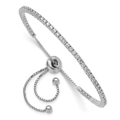 Sterling Shimmer Sterling Silver Rhodium-plated 2mm CZ 60 Stone Adjustable Bracelet QSH180