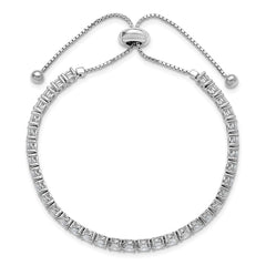 Sterling Shimmer Sterling Silver Rhodium-plated 3.5mm CZ 35 Stone Adjustable Bracelet QSH182