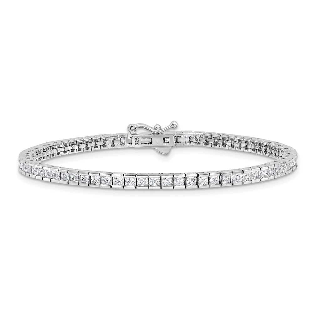Sterling Shimmer Sterling Silver Rhodium-plated Square 2mm x 2mm CZ 74 Stone 7 inch Bracelet QSH184-7