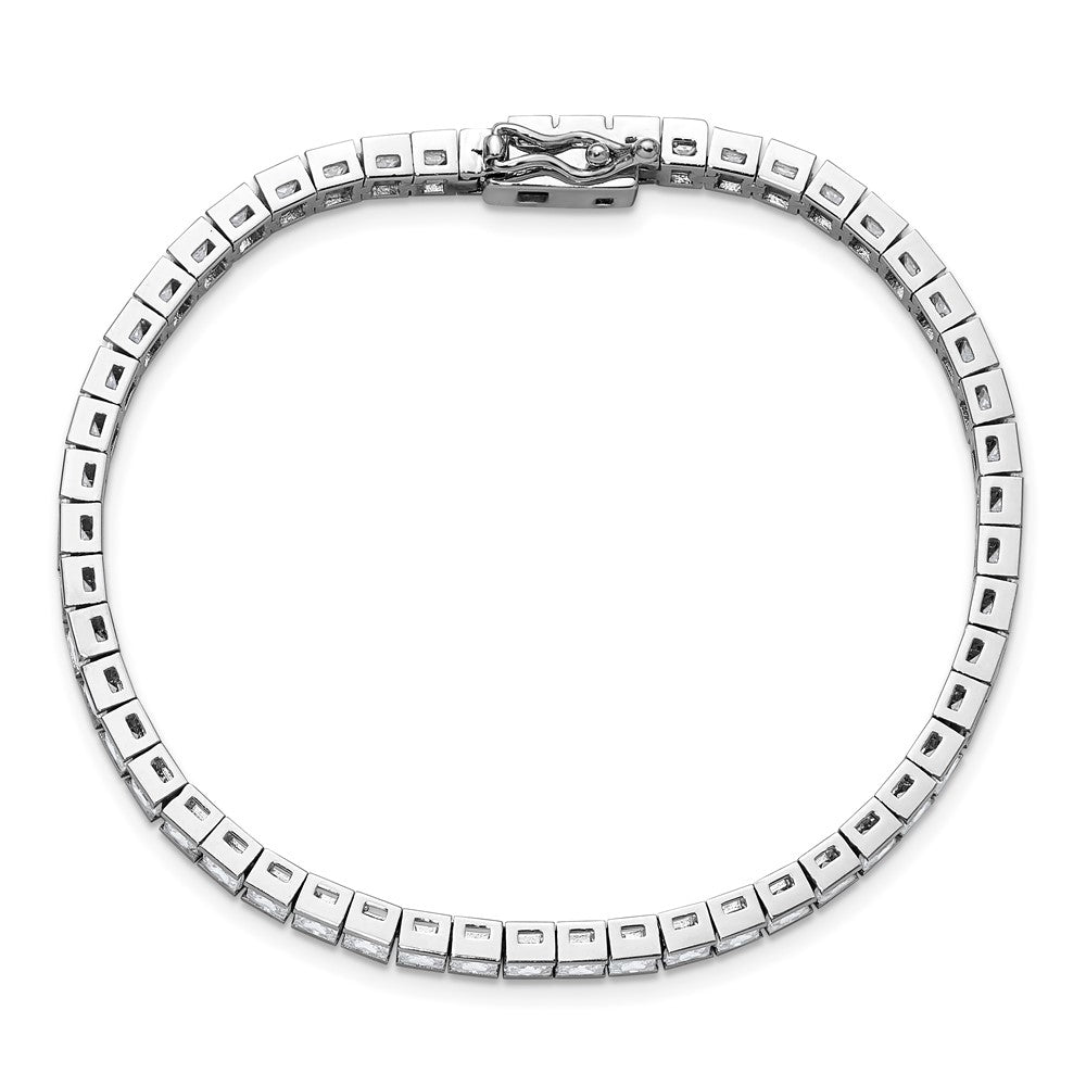 Sterling Shimmer Sterling Silver Rhodium-plated Square 3mm x 3mm CZ 53 Stone 7 inch Bracelet QSH185-7