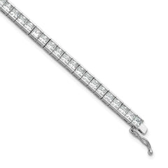Sterling Shimmer Sterling Silver Rhodium-plated Square 3mm x 3mm CZ 53 Stone 7 inch Bracelet QSH185-7