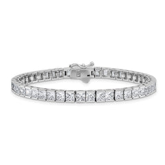 Sterling Shimmer Sterling Silver Rhodium-plated Square 3.5mm x 3.5mm CZ 46 Stone 7 inch Bracelet QSH186-7